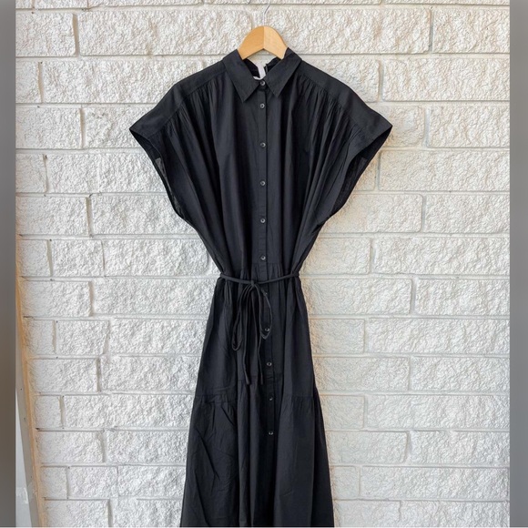 NWT Apiece Apart Black Cotton Voile Light weight Belted Midi Dress - Picture 6 of 7